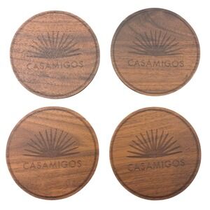 Casamigos‎ Tequila Wooden Coasters Set of 4 Round Etched Agave Logo Brown Mexico